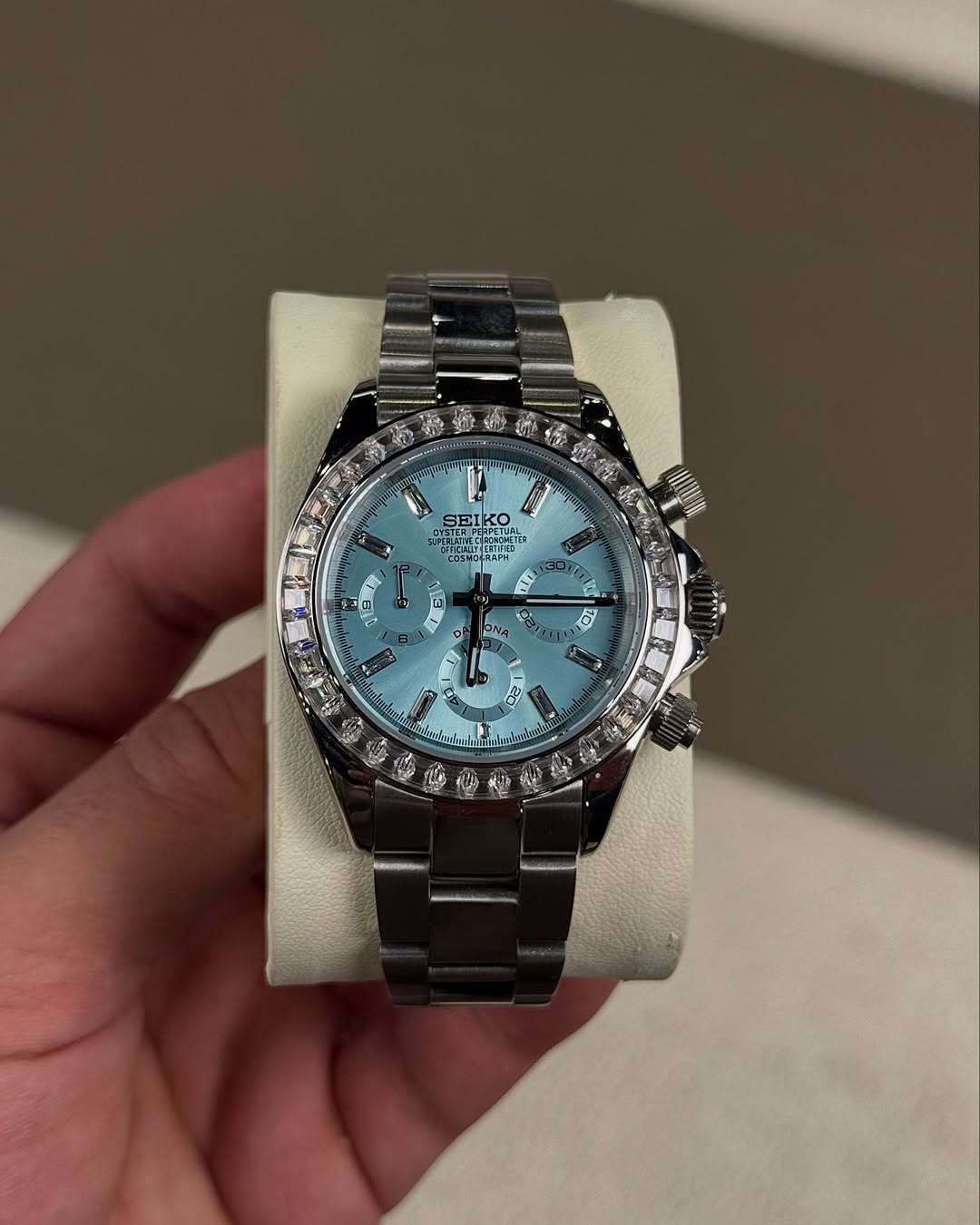 Baguette diamant bleu glacier